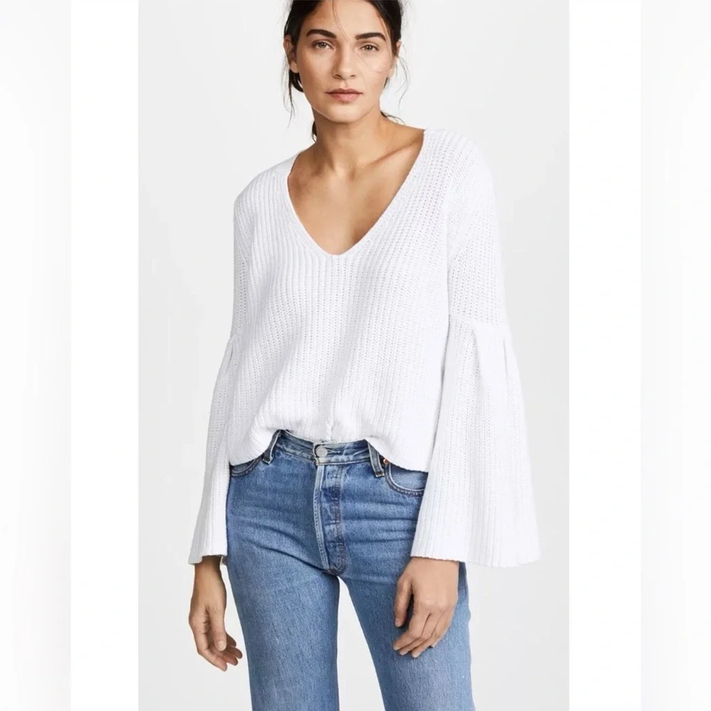 Free People White Bell Sleeve Knit Sweater Size Small